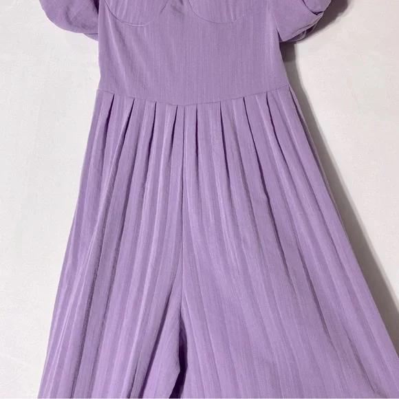 Women’s Lilac Purple Wide Pleated Leg Jumpsuit With Puff Sleeves S - Picture 9 of 16